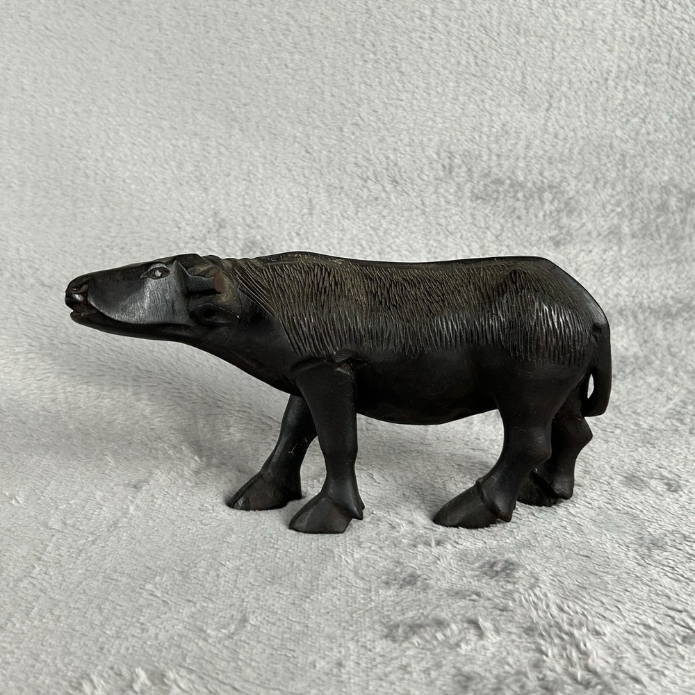 Vintage Hand Carved Wooden Water Buffalo Folk Art Figurine Dark Wood Ebony?